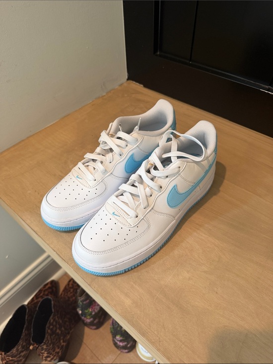 Nike Shoes - Nike White Low-Top Sneakers with Light Blue Swoosh